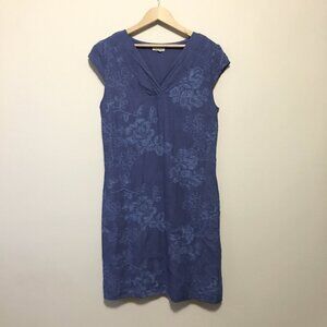Made in Italy Blue Linen Lina Tomei Floral Embroidered Tunic Dress S